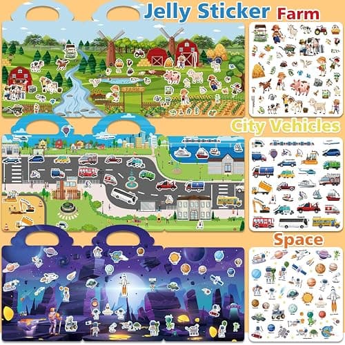 CREATIVETREES 6 Sets Reusable Sticker Book for Toddlers 3-6, Jelly Sticker Books for Toddler, Travel Sticker Activity Toys for Kids 3 4 5 6 Years Old Girls & Boys thumbnail 6