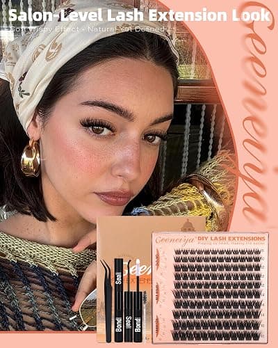 Geeneiya Fluffy Lash Clusters Kit 8-16MM, Wispy Eyelash Clusters Kit, Natural 3D Fluffy Effect Lash Extension Kit, C Curl Cluster Eyelash Extensions Kit with Waterproof Lash Bond and Seal, Tweezers thumbnail 2
