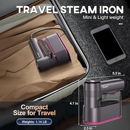 Travel Steamer for Clothes Small Iron - 1000W Portable Steamer & Mini Iron,10s Fast Heat, Handheld Mini Steamer with 8FT Cord, Foldable Handle, Travel, College Dorm & Home Essentials (Purple) thumbnail 2
