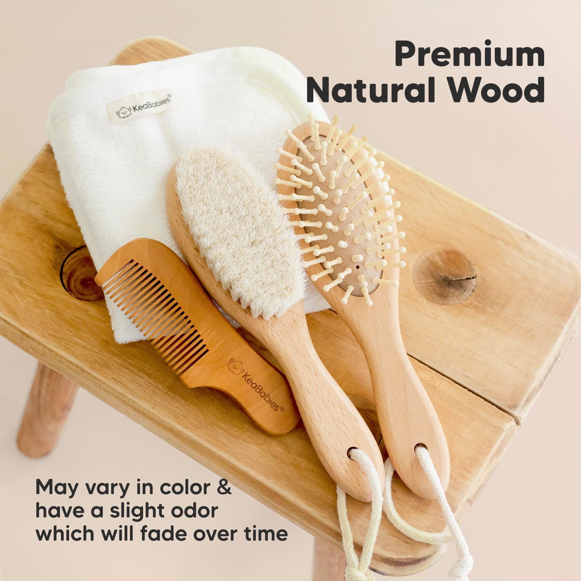 Baby Hair Brush Set for Newborns - Soft Goat Bristle Wooden Baby Brush and Comb Set Newborn Grooming Kit for Cradle Cap, Durable & Gentle, Boy, Girl Infant Essentials Care Kit (Oval, Walnut) thumbnail 7