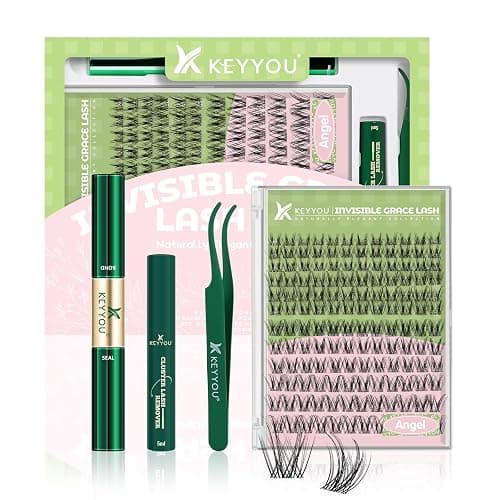 KEYYOU Angel lash Clusters Kit Lash Extension Kit D Curl 144Pcs Eyelash Extension Kit Wispy Natural Invisible Band Lash Kit with Waterproof DIY Lash Extension Kit at Home(Angel-D-8-18MIX) - Image 1