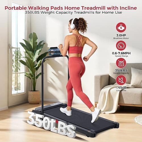 MCRG Walking Pad with Incline, Portable Treadmill with Handle Bar for Home | 2026 Upgrade Electric Walking pad Treadmill for Home Small, Mini Under Desk Treadmills for Exercising, 0.6-7.6MPH, 350LBS thumbnail 5