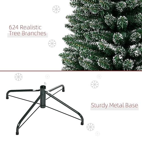 HOMCOM 7.5FT Artificial Snow Dipped Christmas Tree, Xmas Pencil Tree, Holiday Home Indoor Decoration with Foldable Black Stand for Party, Green thumbnail 7