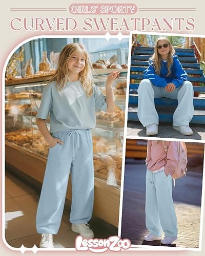 LessonZoo Girls Sweatpants 5-16y Baggy Barrel Pants Teen Wide Leg Open Bottom Casual Drawstring Soft Sweat Pants with Pockets thumbnail 4