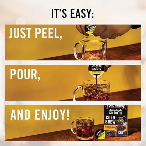 JAVA HOUSE Salted Caramel Latte Cold Brew Coffee Pods, (12 Count) Peel and Pour Pods Hot or Iced thumbnail 6