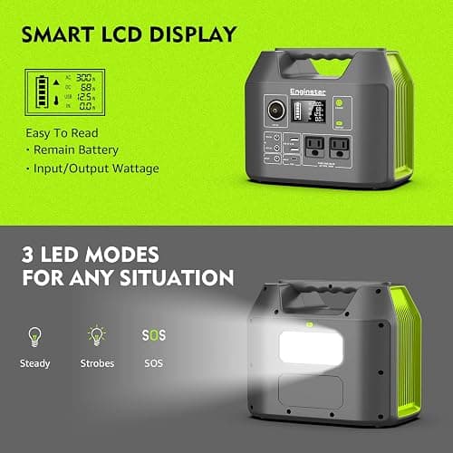 EnginStar Solar Generator, 300W Portable Power Station, 296Wh Lithium Battery Backup w/Two 110V Pure Sine Wave AC Outlet for Camping Road Trip RV, 80000mAh Sufficient Power Supply for Blackout thumbnail 8