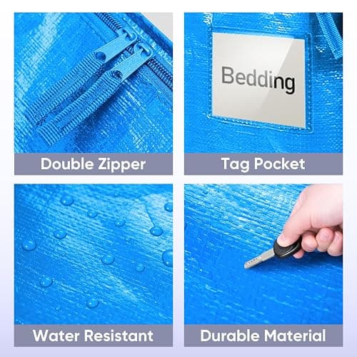 TICONN 6 Pack Extra Large Moving Bags Heavy Duty with Zippers & Carrying Handles, Durable Storage Bags Moving Boxes for Closet Organizers and Storage (6 Pack, Sky Blue) thumbnail 6