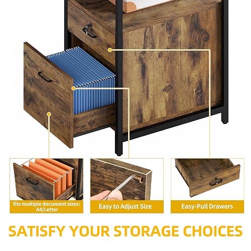 DWVO U Shaped Desk with Drawers, 79" Reversible L Shaped Desk with Power Outlets & LED Lights, Corner Computer Desk with Monitor Stand & Storage Shelves, Rustic Brown thumbnail 7