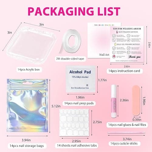 ESUOHYM 14 Sets Press On Packaging Nails Acrylic Nail Storage Display box | Disposable Nail Supplies with Clear Storage Cases, Holographic Bags, Glues, Cards, Tab, File, Stick, Prep Pads for Nail Salon thumbnail 2