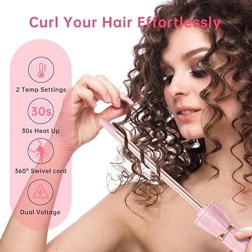 Hahahope 3/8 Inch Skinny Curling Wand, 9mm Mini Barrel for Short & Long Hair, Dual Voltage with 2 Heat Settings, Fast Heat Ceramic Curler thumbnail 3