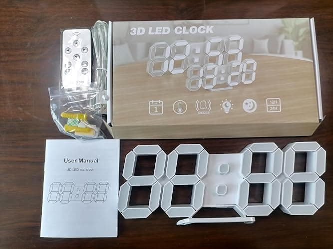 EDUP HOME 3D LED Digital Wall Clock/Desk Alarm Clock with Remote Control for Kitchen Bedroom Office, 9.7" LED Night Light Decor Clock Adjust Brightness 12H/24H Time Date Temperature, Great Gift thumbnail 9