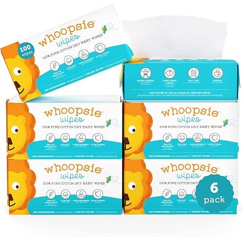 Whoopsie Wipes – The Original 100% Pure Cotton Dry Baby Wipes – Ultra Soft, Unscented, Chemical-Free Wipes for Sensitive Skin – Use Dry or Add Water for Wet Wipes – 6 Packs (600 Count) thumbnail 7