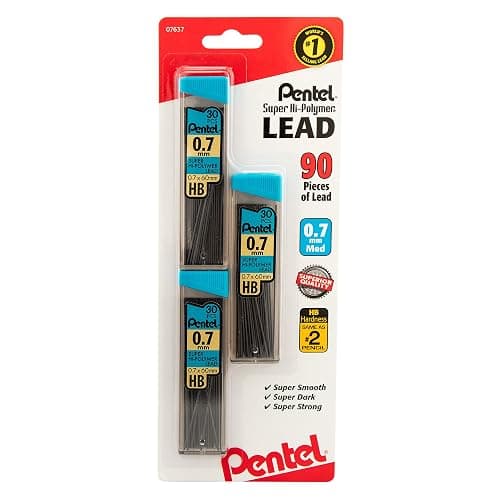 Pentel C27BPHB3K6 Super Hi-Polymer Lead Refills, 0.7mm, HB, Black, 30 per Tube (Pack of 3 Tubes) - Image 1