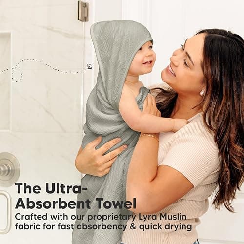 KeaBabies Muslin Hooded Baby Towels for Newborn Girls, Boys - 2-Pack, 30x30 Organic Cotton Baby Bath Towels Hooded, Soft Absorbent, Toddlers, Kids, Infant, Newborn Bath Essentials (Graphite, Petite) thumbnail 4
