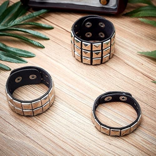 Hicarer 3 Pieces Halloween Leather Punk Bracelet for Men Women 80s Goth Rock Wristband Cuff Bangle Unisex Party Accessories thumbnail 6