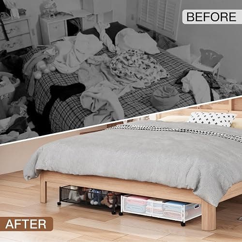 Gawerk Under Bed Storage with Wheels, Foldable Metal Mesh Underbed Storage Container Bins, Tool-free Assembly Clothes Drawer Organizer, 2Pack thumbnail 7