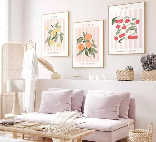 3Pcs Fruit Market Wall Art Kitchen Fruit Canvas Poster Print Lemon Orange Cherry Painting Funky Kitchen Artwork Picture Wall Decor for Dining Room Living Room 12x16in Unframed thumbnail 6