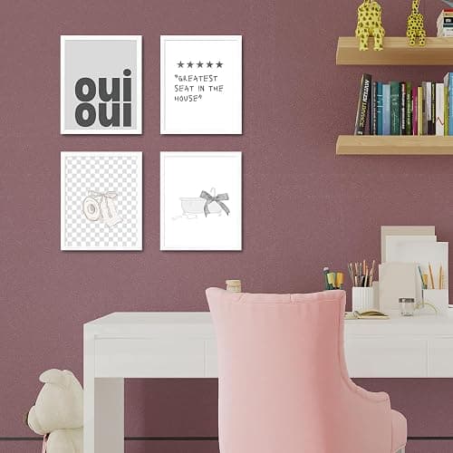 JINYO Coquette Grey Bow Trendy Bathroom Wall Art Prints Set of 4, Preppy Girly Aesthetic Grey Wall Decor Posters Pictures for Girls Bathroom Washroom Restroom, 8x10 Unframed - Wall Art poster(grey) thumbnail 2