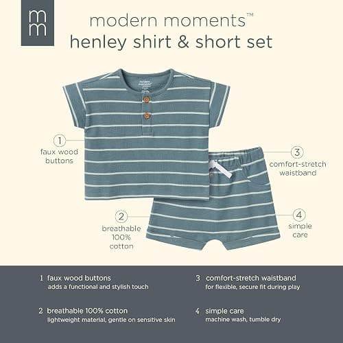 Modern Moments by Gerber Baby Boys' 2-piece Short-sleeve Henley Shirt and Short Set thumbnail 6