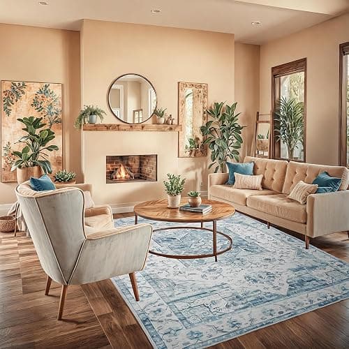 YOFOLY Washable 5x7 Area Rug - Living Room Large Rug Stain Resistant Carpet Vintage Carpet Bedroom Non-Slip Backing Home Decor Floor Decor Mat,Light Blue thumbnail 3