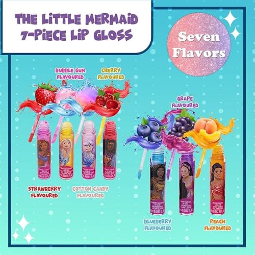 Disney The Little Mermaid 7 Piece Vegan Plant Based Party Favor Lip Gloss Makeup Set for Girls Kids Toddlers, Toys Gift for 3 4 5 6 7 8 9 10 11 12 Years Old Kid thumbnail 3