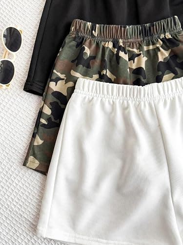 RoseSeek Girl's 3 Packs Camo Shorts Elastic Waist Athletic Summer Shorts | Mini Mid Rise, Shorts for Girls 10-12, Shorts for Teens, Toddler, Summer, Boxer, Cute Shorts thumbnail 4