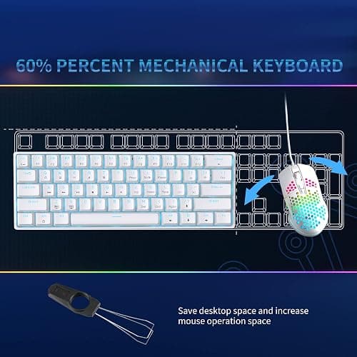 Dierya DK61SE 60% Gaming Keyboard, Wired, US QWERTY, Blue Switches, White | 60% Mechanical Gaming Keyboard with 61 Keys, 1000 Hz Polling Rate, Anti-Ghosting and 19 Monochrome Lighting Modes thumbnail 2