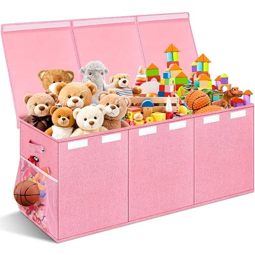 Extra Large Toy Box with Lids, Collapsible Storage Bin, 38"x16"x14", Pink - Image 1