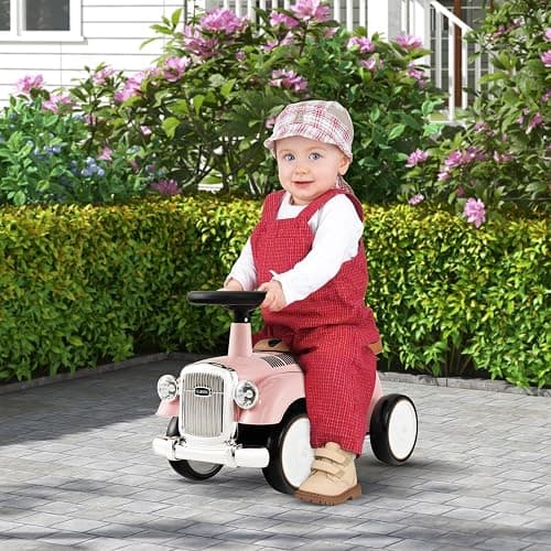 HONEY JOY Ride On Push Car, Outdoor Toddler Riding Toys w/Steering Wheel, Horn & Storage, Foot-to-Floor Sliding Car, No Batteries, Retro Baby Ride On Toys for Boys and Girls (Pink) thumbnail 9