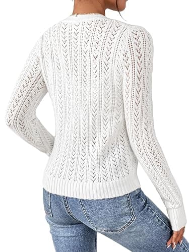SHENHE Women's Pointelle Cardigan Sweaters Button Down Long Sleeve Chunky Knit Open Front Sweater Fall thumbnail 2