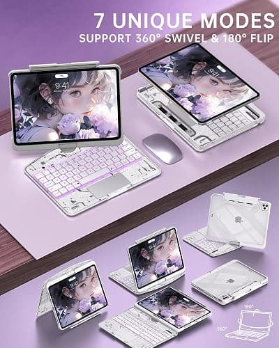 Intermerge Transparent Case with Keyboard for iPad Air 11"(M4/ M3/ M2, 2026/2025/ 2024), Air 5th/4th, Pro 11" 2022-2018, 360° Swivel Multi-Touch Trackpad, 7-Color Backlit, Pencil Holder, Frost Pulse thumbnail 3
