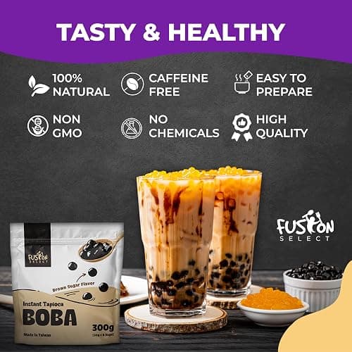 Fusion Select 12 Instant Boba - No-Cook Instant Tapioca Pearls for Bubble Tea Drinks, Hot or Cold Sweet Milk Beverage - Microwave or Heat With Boiling Water - Real Brown Sugar Flavored Balls thumbnail 2