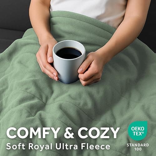 Sunbeam Royal Ultra Fleece Heated Electric Blanket Twin Size, 84" x 62", 12 Heat Settings, 12-Hour Selectable Auto Shut-Off, Fast Heating, Machine Washable, Warm and Cozy, Matcha thumbnail 5