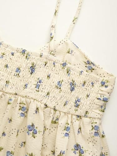 CIDER Floral Print Tie Sweetheart Neck Ruffle Hem Shirred Cami Top Sleeveless Casual Cute Women's Tops thumbnail 3
