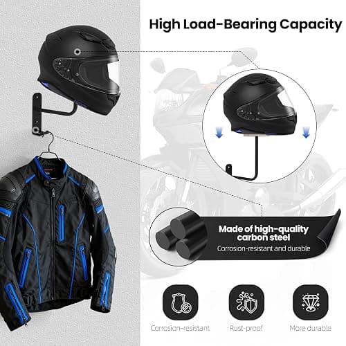 2 Pack Helmet Wall Mount,Helmet Holder Wall Mount,Metal Motorcycle Helmet Holder,Suitable for Cycling Gear,Hats,Jackets,Saving Garage Space thumbnail 4