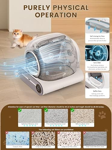 (2025) Self Cleaning Litter Box, Upgraded Robot Automatic Litter Box for Multiple Cats, 65L+9L Extra Large, Features Negative ion Sterilization and Deodorization, APP Control, 3 Rolls Litter Liners thumbnail 5