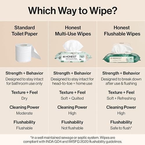 The Honest Company Flushable Wipes for Sensitive Skin, Hypoallergenic, Fragrance-Free, Tropical Leaves Design, 336 Count (4 Packs of 84) thumbnail 6