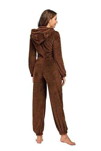 YILEEGOO Women Fleece Onesies Zip Up One Piece Hooded Pajamas Cozy Sleepwear Pyjamas Autumn Winter Warm Loungewear Jumpsuit thumbnail 4