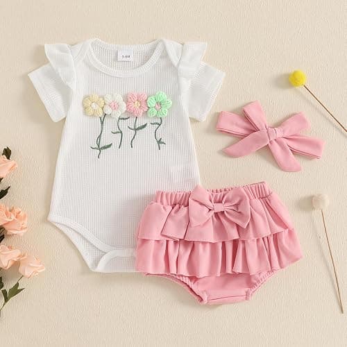 Mubineo Baby Girl Clothes Summer Outfits Cute Flower Romper Ruffle Skirt Shorts Skort Newborn Outfit Bodysuit Sets thumbnail 3