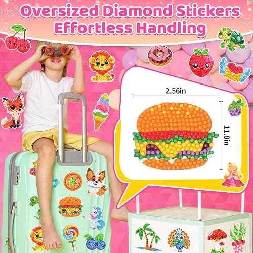 sinceroduct 60 Pcs 5D Diamond Art Stickers for Kids, 6 Theme Designs Diamond Art Kits and Diamond Painting for Kids, Diamond Art Accessories Best Gift for Girls Boys thumbnail 4