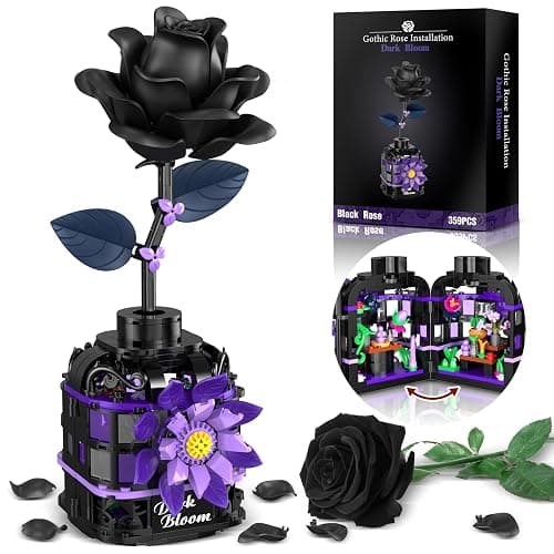 Alagoo Gothic Black Roses Building Blocks Kit – 359 PCS Mysterious Dark Bloom with Vase, Artificial Flower Toy Building Set, Gothic Decor Birthday Gifts Building Toys for Boys Girls - Image 1