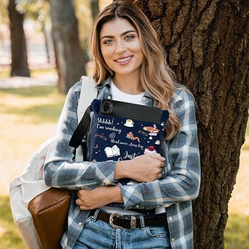 Feifeiya 2 Pcs Book Sleeves, Just One More Chapter | Washable, Canvas Book Cover Pouches with Zipper, with Front Pocket, Gift for Readers and Lovers, Fits Hardcover Books thumbnail 2