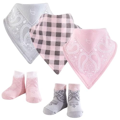 Hudson Baby Unisex Baby Cotton Bib and Sock Set, Cowgirl, One Size - Image 1