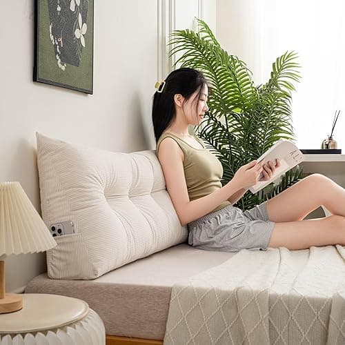 UUluhao Triangular Headboard Pillow Twin XL for Dorm Headboard Bed Wedge Pillows Bolster Cushion Bed Bolster Triangular Backrest Cream White,39 * 4.7 * 15.7in - Cream White - Twin：39in*4.7in*15.7in thumbnail 3
