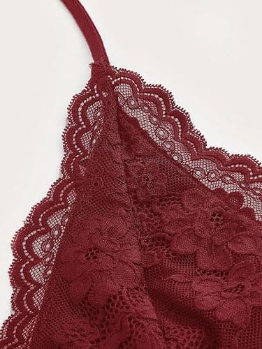 MakeMeChic women's burgundy lace halter top thumbnail 3