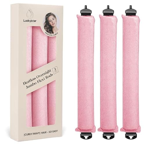 Luckybear Jumbo Heatless Hair Curler, 3pcs Pink Satin Flexi Rods - Heatless Curls, Soft Velvet Overnight Sleeping Curls Styling Tools for All Hair Types - Image 1