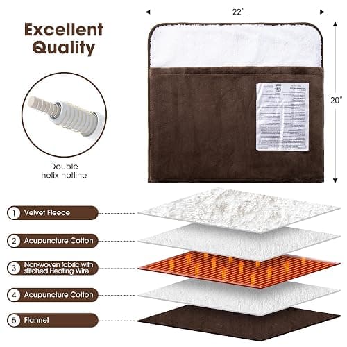 WarmMist Electric Heated Foot Warmers,22”×20” Heating Pad for Feet with 3 Heat Settings,ETL Certified Feet Warmer for Women and Men,Back and Legs,Auto Shut Off,Birthday Christmas Gifts,Brown thumbnail 6
