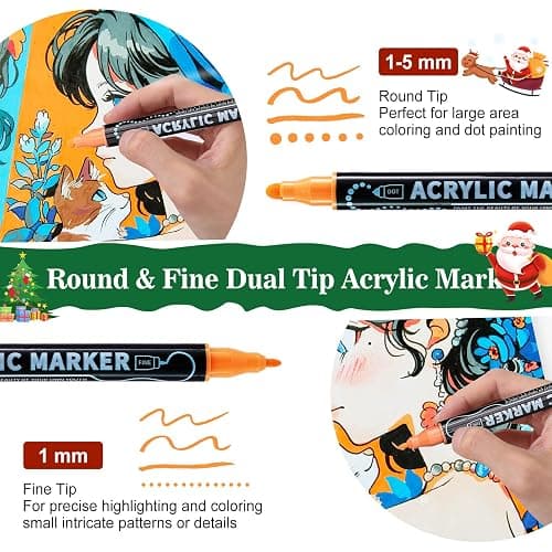 nauets 100 Colors Dual Tip Acrylic Paint Markers, Dot & Fine Tip Acrylic Paint Pens for Rock, Wood, Fabric, Canvas, Glass, Scrapbook, Paper, Ceramic, Egg, DIY Craft Art Gift- Classroom&School Supplies thumbnail 2