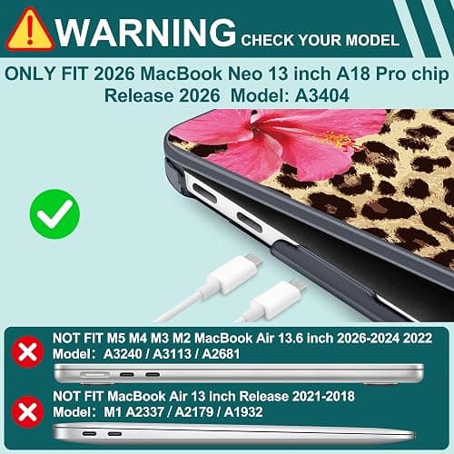 Yebiseven for MacBook Neo 13 inch Case 2026 (Model A3404, A18 Pro) Shockproof & Scratch-Resistant Hard Shell, Keyboard Cover, Trackpad Protector, 2 OTG Adapter, for Women Girly Cute, Leopard Flower thumbnail 4