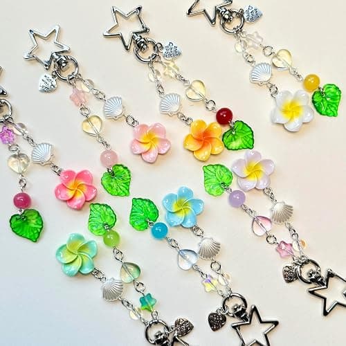 Agromusk Hibiscus Flower Keychain,Cute Y2K Hawaiian Tropical Flowers Keychains Aesthetic Star Summer Beach Decor for Women thumbnail 3